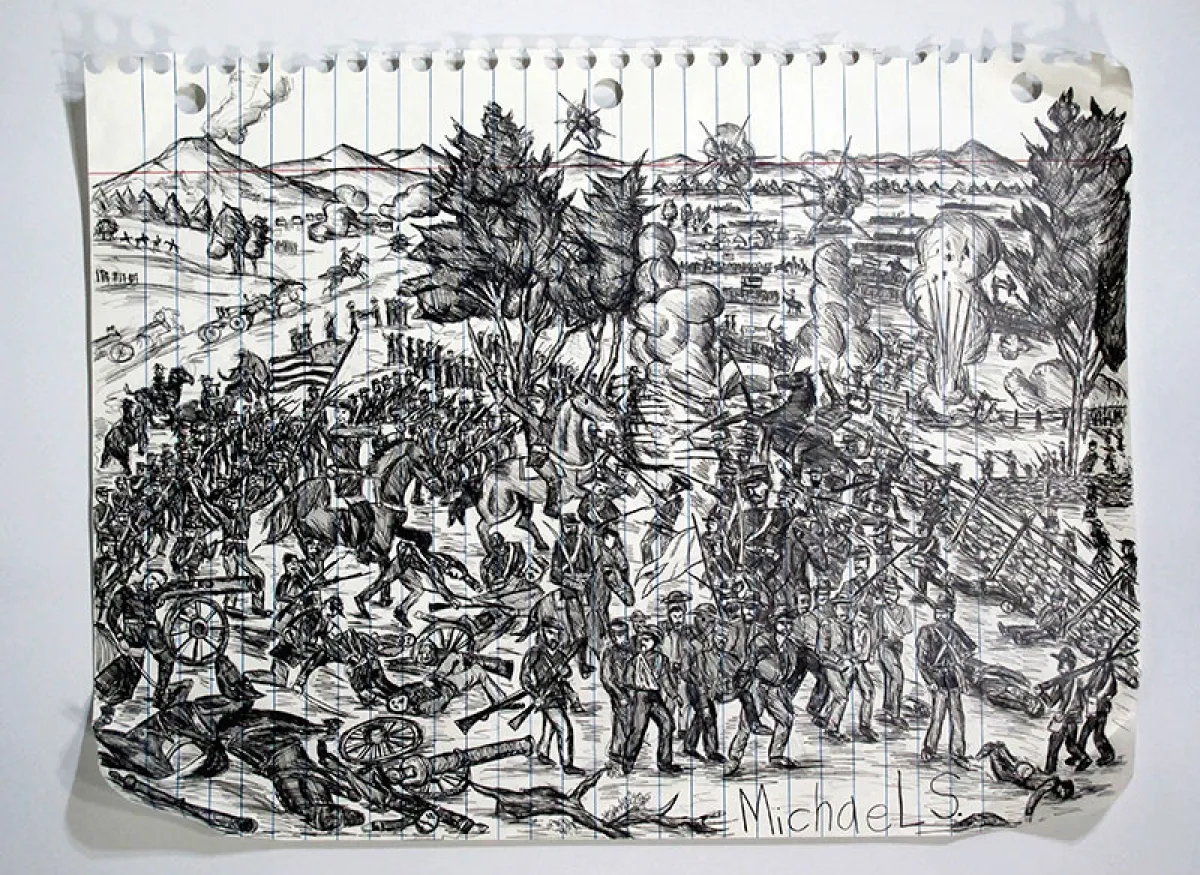 An image of graphite on paper titled Battle of Gettysburg.