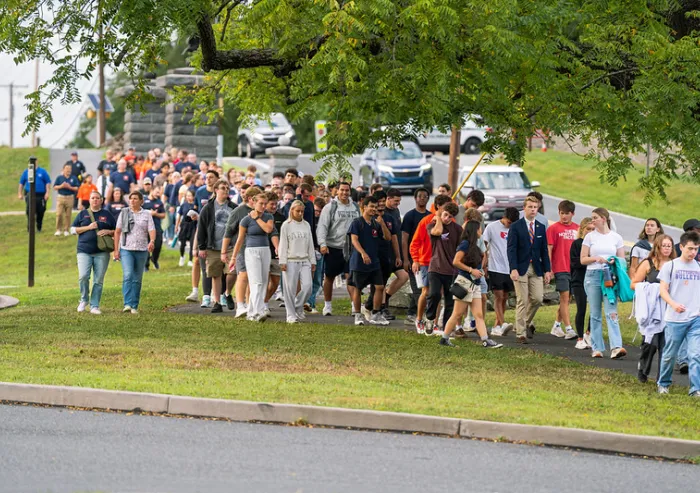First year students walking
