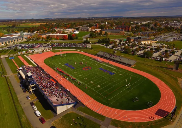 An aerial view of Musselman Stadium.