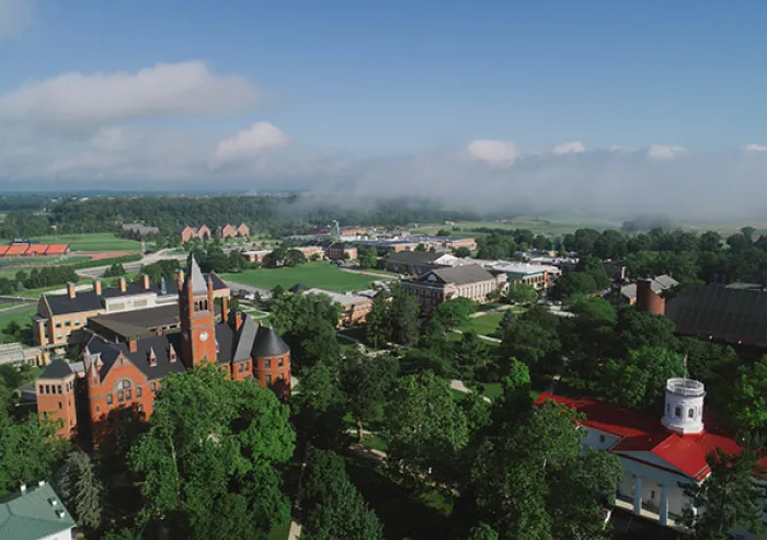 Aerial view of Gettysburg College campus.