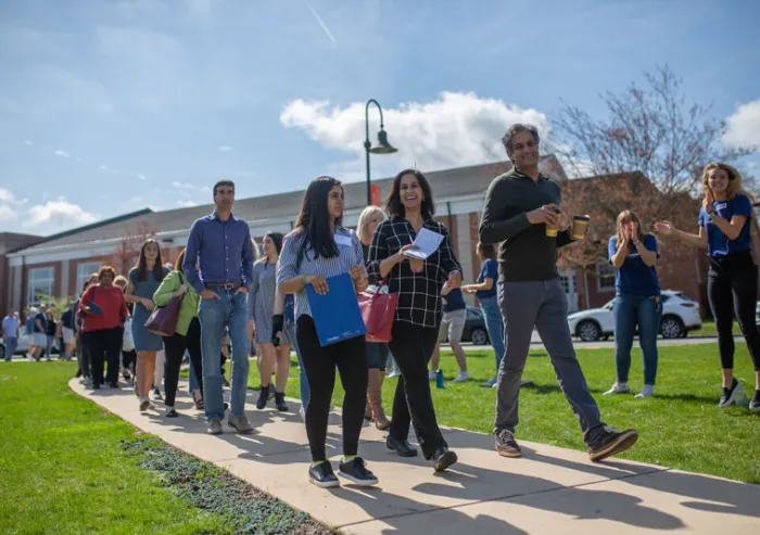 Students walk across campus 