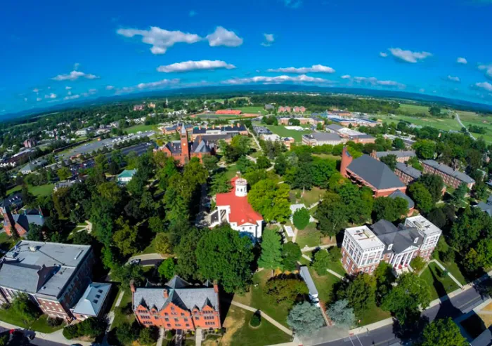 Aerial view of the Gettysburg College campus.