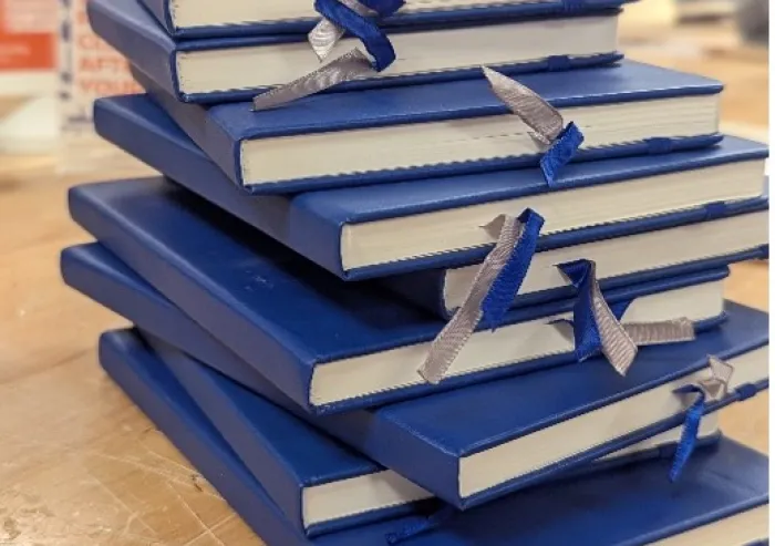 stack of blue journals