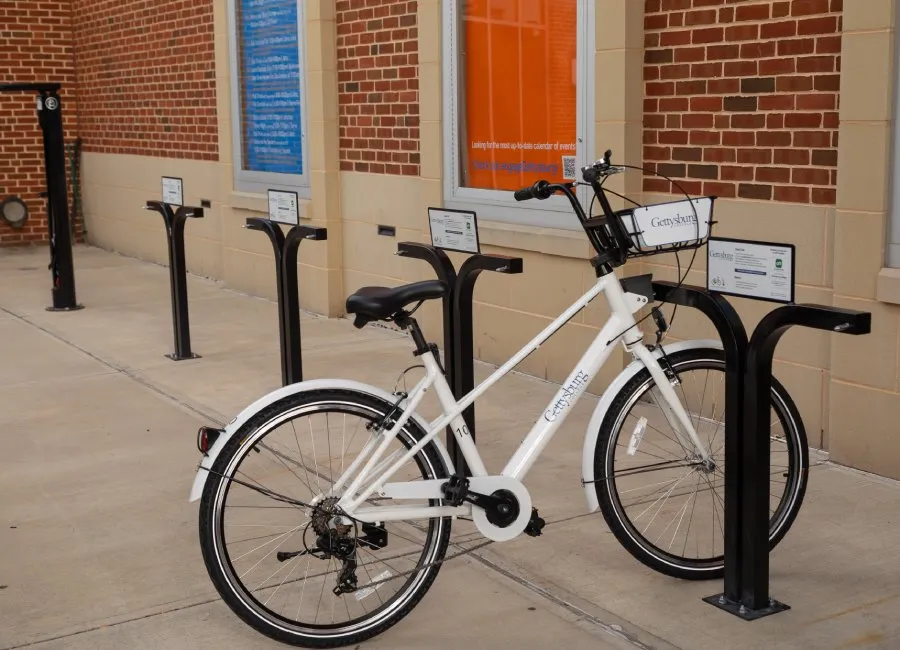white GBC branded bicycle with basket
