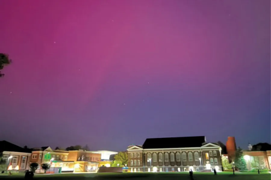 northern lights over campus