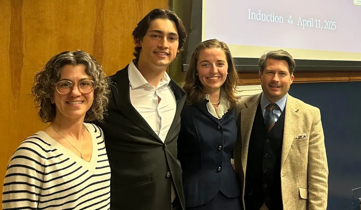 Russell along with Amy Lucadamo ’00, Hayden Stittmatter ’25, and Prof. Ian Isherwood ’00.