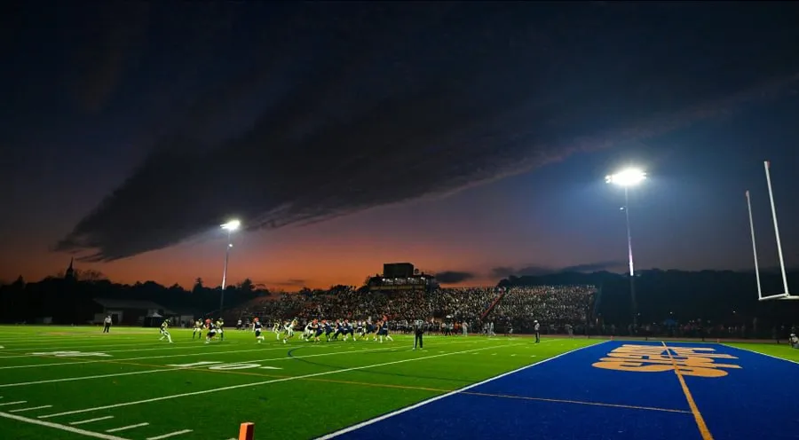 First night football game at Gettysburg held on Oct. 4, 2024, under new LED lights.