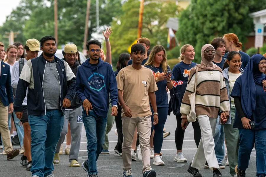 Awa Diop ’29 with classmates at the First-Year Walk.