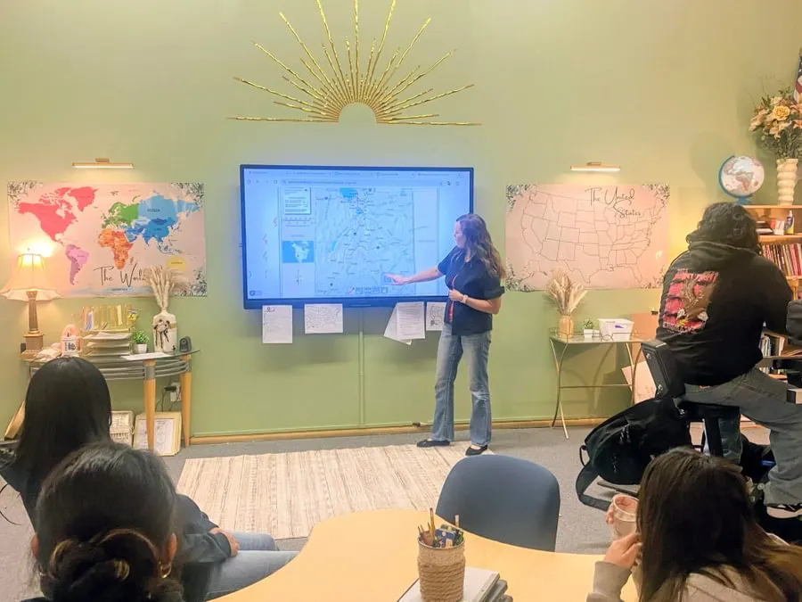 Shawna Failner M’25 teaching Utah geography at Uintah River High School.