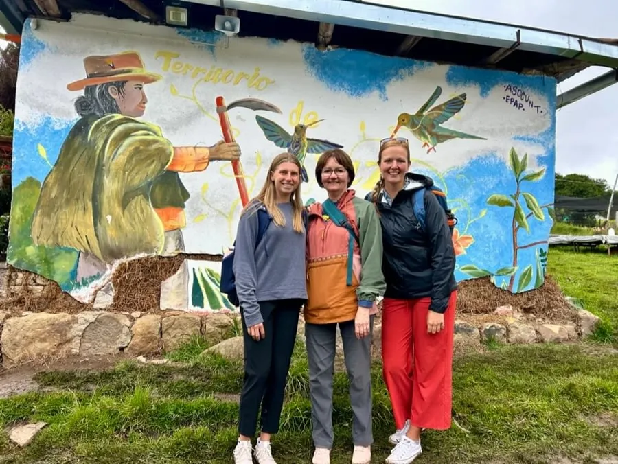   Katie LaPlaunt ’28 (left) joined Political Science Chair Caroline Hartzell (middle) and Political Science Prof. Lindsay Reid ’11 (right) on a three-week research trip to Colombia in the summer of 2025.