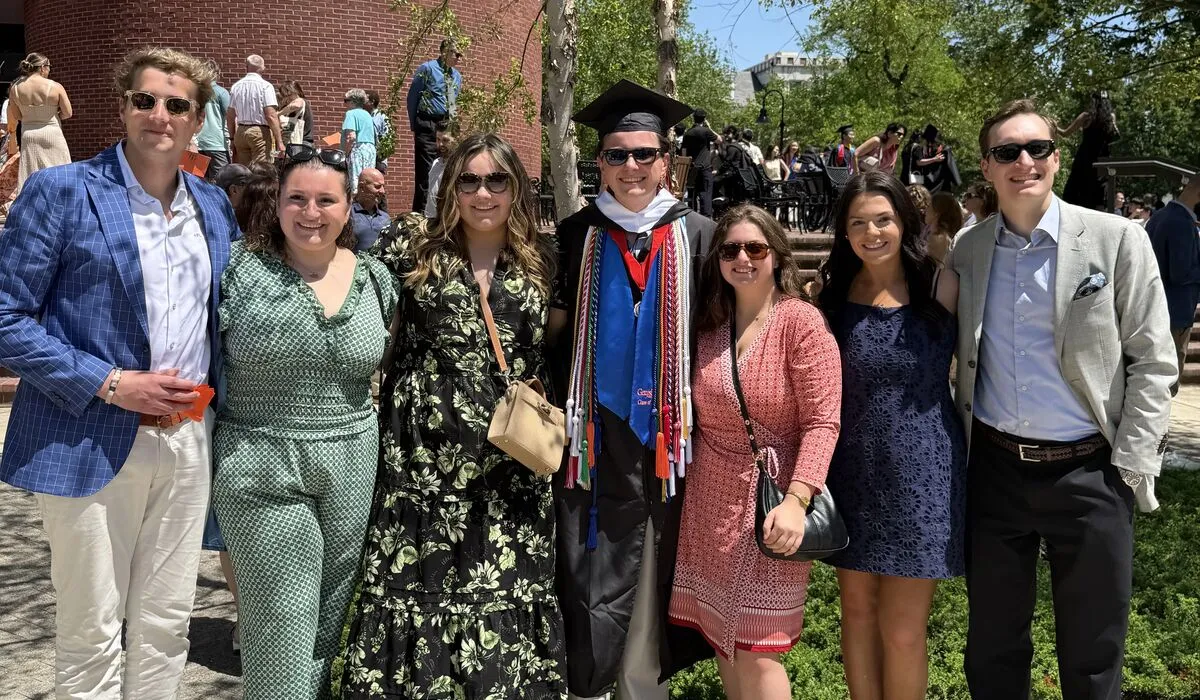 Carl DeMarco Jr. ’25 at Commencement with fellow Gettysburgians from the Classes of 2023 and 2024