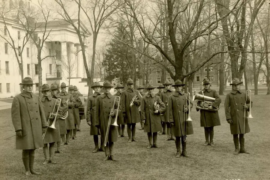 F. William Sunderman, Class of 1919, led the Army band in 1919 and was also the leader of the student orchestra and member of the glee club.