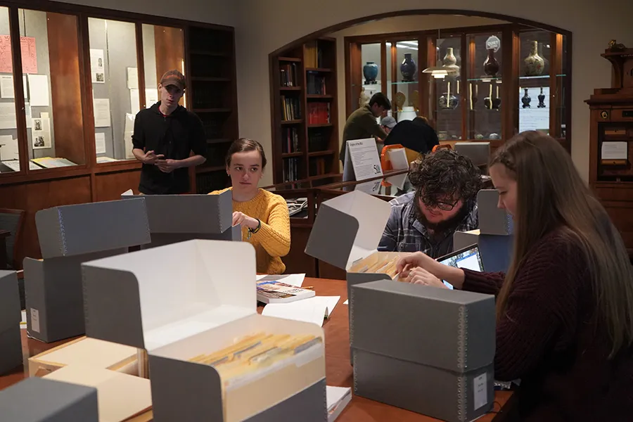 Students researching