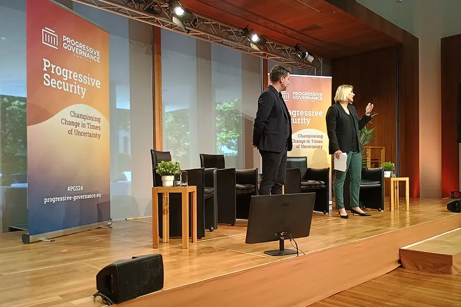 Two people on stage