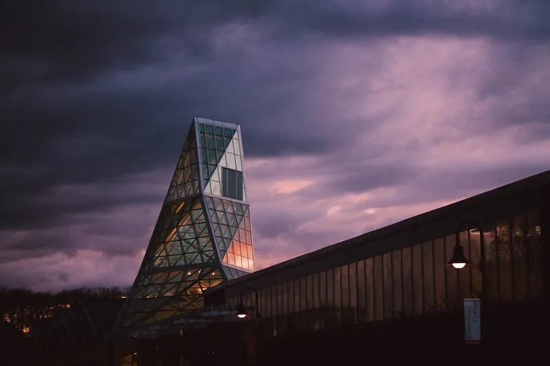 A photo of the Jaeger Center after sunset.