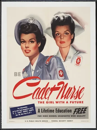 Lithograph poster by Jon Whitcomb (American, 1906-1988), Be a Cadet Nurse, 1944, Special Collections and College Archives​, Gettysburg College.