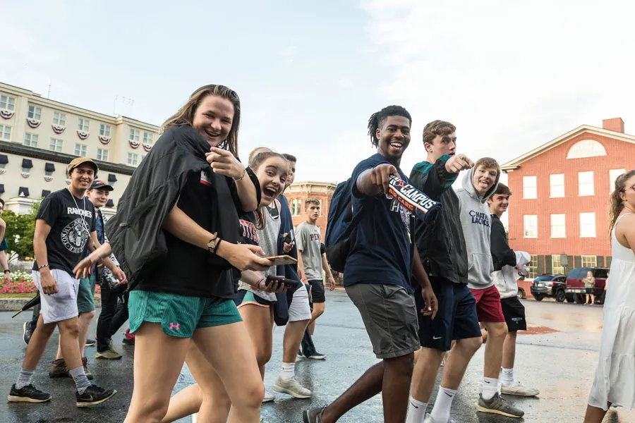 Students walking at the first-year walk.
