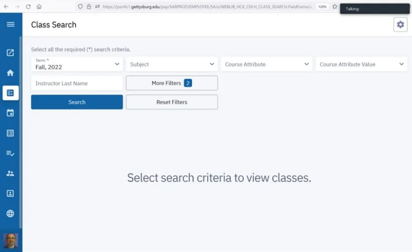 Screenshot on how to use the drop down fields to search for courses and to select more filters to help narrow your search