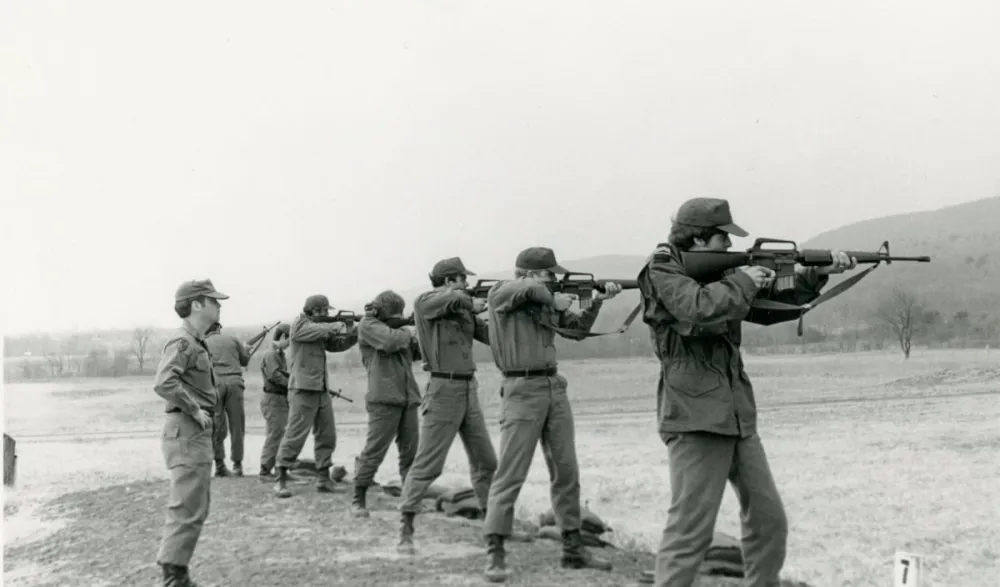 old photo ROTC practicing shooting
