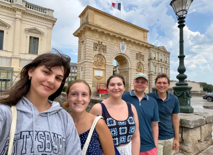 Anthropology students and prof in France