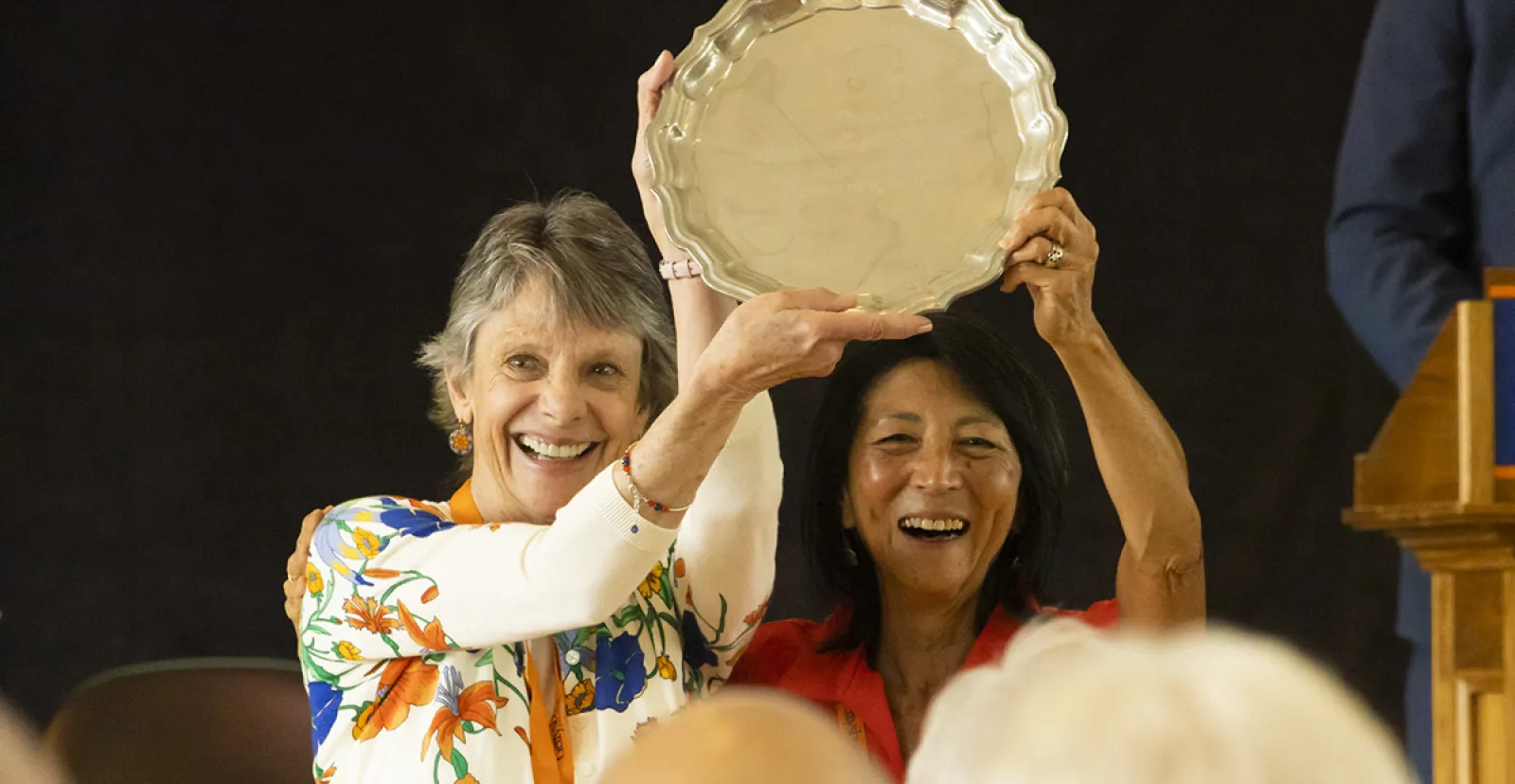 Class of 1973 reunion co-chairs Jean LeGros ’73 and Lori Kono Clapp ’73 