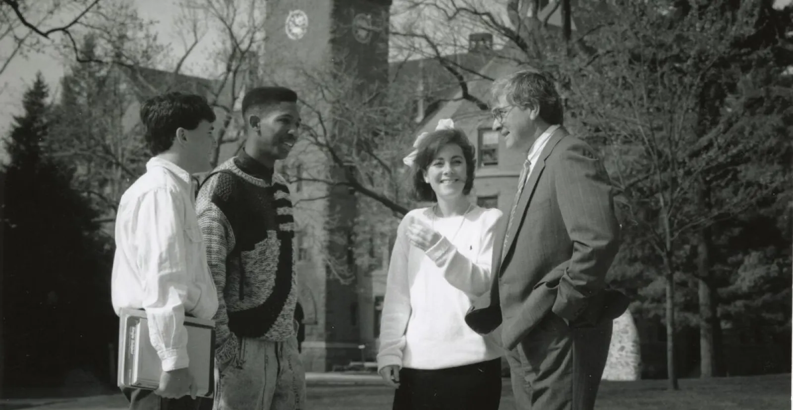 President Gordon Haaland talking with students
