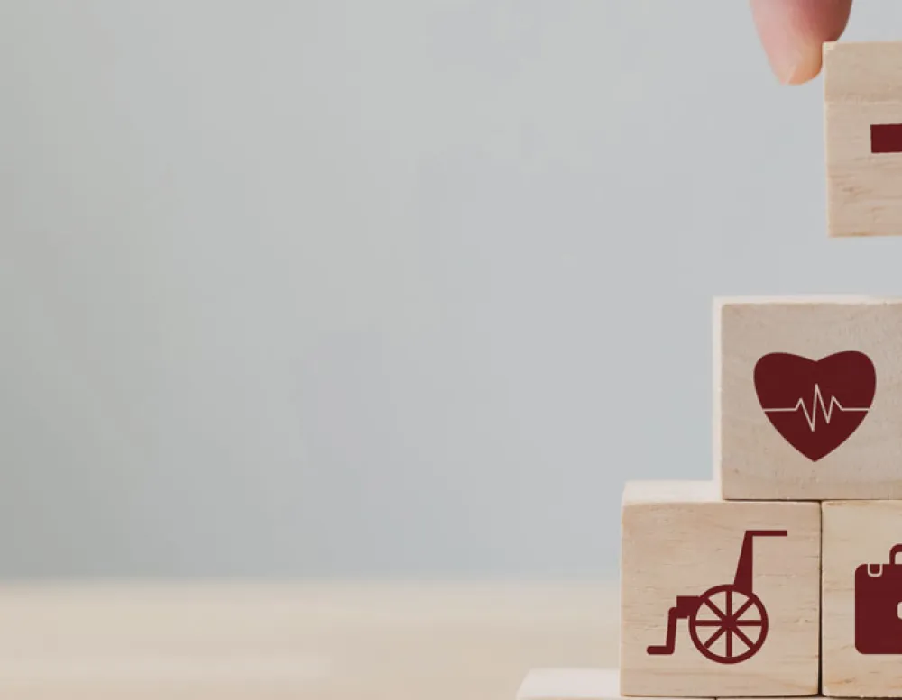 wooden blocks with medical icons
